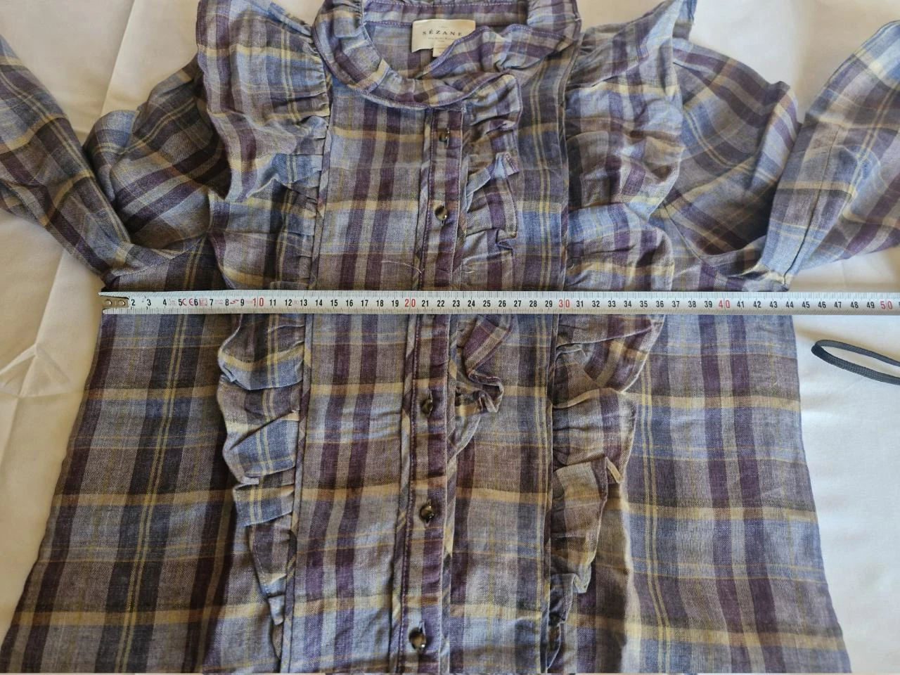 Long sleeve blouse for women - Lilac purple plaid - Size 34 – photo 11